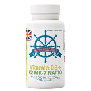 Suplement diety, Navigator, Witamina D3 10000 Iu + Witamina K2 Mk-7 200 Μg, 120 Kapsułek + Butelka, 150 Ml - Witaminy i minerały - miniaturka - grafika 1