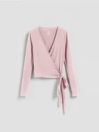 Bluzki damskie - Reserved - Kopertowa bluzka z modalem - różowy - miniaturka - grafika 1