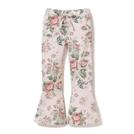 Legginsy - Dzwony, legginsy rozszerzane Róże na beżu 104 - miniaturka - grafika 1