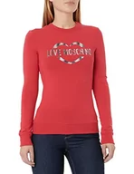 Bluzy damskie - Love Moschino Damska bluza z długim rękawem Slim Fit Crew Neck with Brand Heart Olographic Print. Bluza, czerwony, 38 - miniaturka - grafika 1