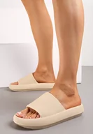 Klapki i japonki damskie - Beżowe Klapki Piankowe z Szerokim Paskiem Nastet - miniaturka - grafika 1