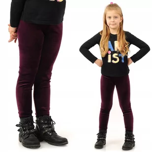 Legginsy dziewczęce Welurowe Elastyczne Spodnie Getry Welur Śliwkowe 122 - Legginsy - miniaturka - grafika 1