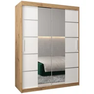 Szafy - Szafa przesuwna garderoba z lustrem i półkami Verona 4 150 artisan sonoma czarna biała - miniaturka - grafika 1