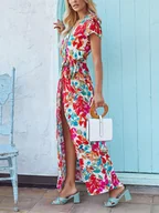 Sukienki - Milan Kiss Sukienka w kolorze kremowo-czerwono-turkusowym - miniaturka - grafika 1