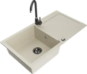 Zlewozmywaki z baterią - Mexen Leo zlewozmywak granitowy 1-komorowy z ociekaczem i baterią kuchenną Telma, beżowy - 6501-69-670200-70 - miniaturka - grafika 1