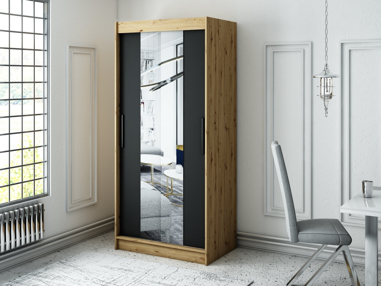 MINIO szafa 100 cm LOTO T1 czarny mat / dąb Artisan