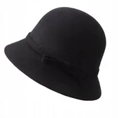 Czapki damskie - czarny KAPELUSZ damski typu BUCKET elegancki CYLINDER do płaszcza szykowny - miniaturka - grafika 1