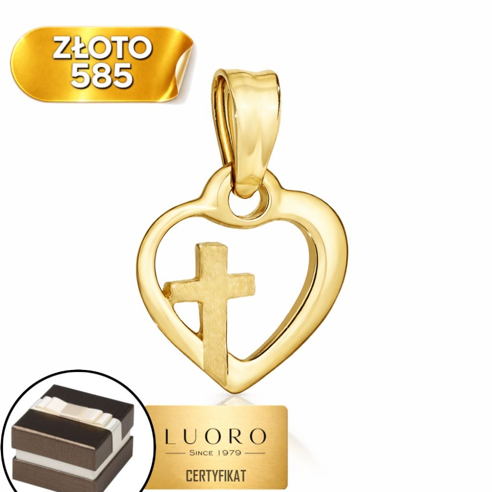 ZAWIESZKA ZŁOTA 585 14K SERCE Z KRZYŻYKIEM 18 MM ELEGANCKA PREZENT