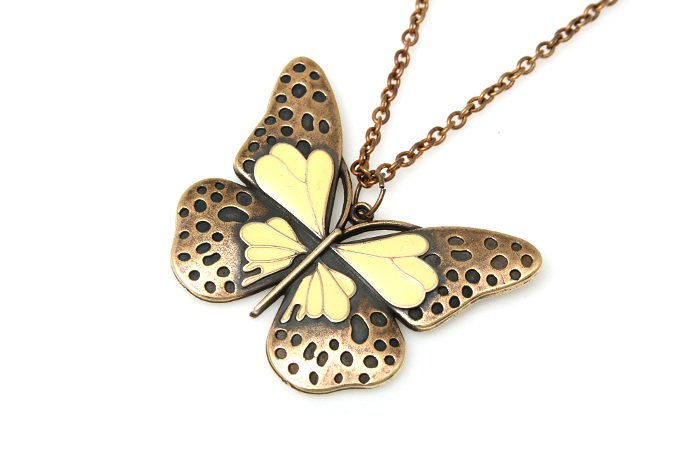 Waniliowy Motyl Wisiorek Motyl Vintage