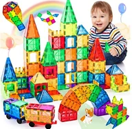 Klocki - Klocki Magnetyczne Konstrukcyjne Edukacyjne Z Naklejkami Kolorowe 70 El. - miniaturka - grafika 1