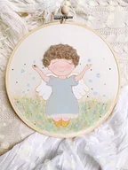 Pamiątka Chrztu Świętego - Ręcznie malowany obrazek z aniołkiem dla dziecka - miniaturka - grafika 1