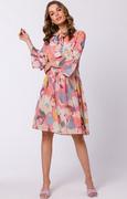 Sukienki - Sukienka szyfonowa w kwiatowy wzór z wiązaniem przy szyi S337, Kolor różowy-wzór, Rozmiar S, Stylove - Primodo.com - miniaturka - grafika 1