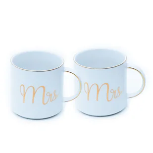 Kubek do kawy Intirilife w kolorze białym ze złotą obwódką i napisem Mrs and Mrs na każdym kubku - pojemność 300 ml - kubek prezentowy z uchwytem ślubnym - Kubki - miniaturka - grafika 1