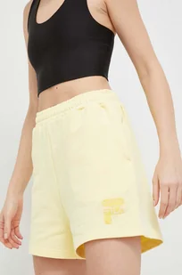Fila szorty bawełniane kolor żółty z aplikacją high waist - Spodenki damskie - miniaturka - grafika 1