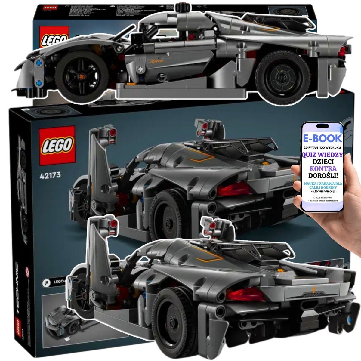 LEGO PREZENT DLA DZIECKA 10+ LEGO Technic 42173 Koenigsegg Jesko Absolut Ekskluzywny Model HIPERSAMOCHODU z Silnikiem V8 i Kierownicą + EBOOK-2
