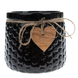 Osłonka ceramiczna na doniczkę Wood heart black, 12,5 x 14 cm - Donice - miniaturka - grafika 1