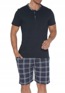 Piżama męska granat - rozpinana pod szyją, kratka, komplet na lato XL - Piżamy damskie Piżama męska granat - rozpinana pod szyją, kratka, komplet na lato XL - Piżamy damskie - miniaturka - grafika 1