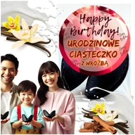 Desery dla dzieci - Czarne Ciasteczko z Wróżbą - Urodzinowe z naklejką okrągłą - dla dzieci i dorosłych 1 szt - miniaturka - grafika 1