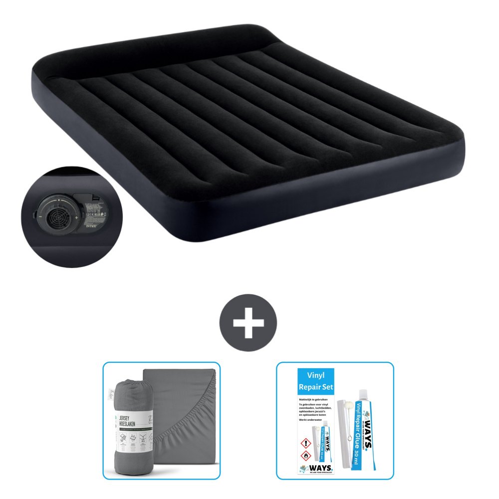 Łóżko powietrzne Intex - 2 osoby - 152 x 203 x 25 cm - Niebieski - W zestawie pompka - prześcieradło i zestaw naprawczy