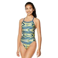Stroje kąpielowe - Speedo Damski strój kąpielowy jednoczęściowy Prolt Cross Back nadrukowane dla dorosłych kolory drużyny Fala Sapphire/złoto 28 - miniaturka - grafika 1