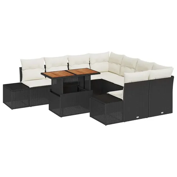 9-częściowy zestaw sof ogrodowych z rattanu, kremowy, sofa 100 cm