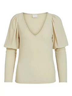 Koszulki i topy damskie - Vila Damska koszulka Vishinni Glitter V-Neck L/S, Frosted Almond/Detail:silver Lurex, S - grafika 1