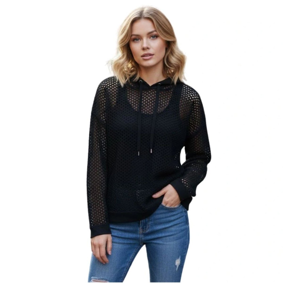 Sweter damski Rodier wełniany ażurowy czarny -M