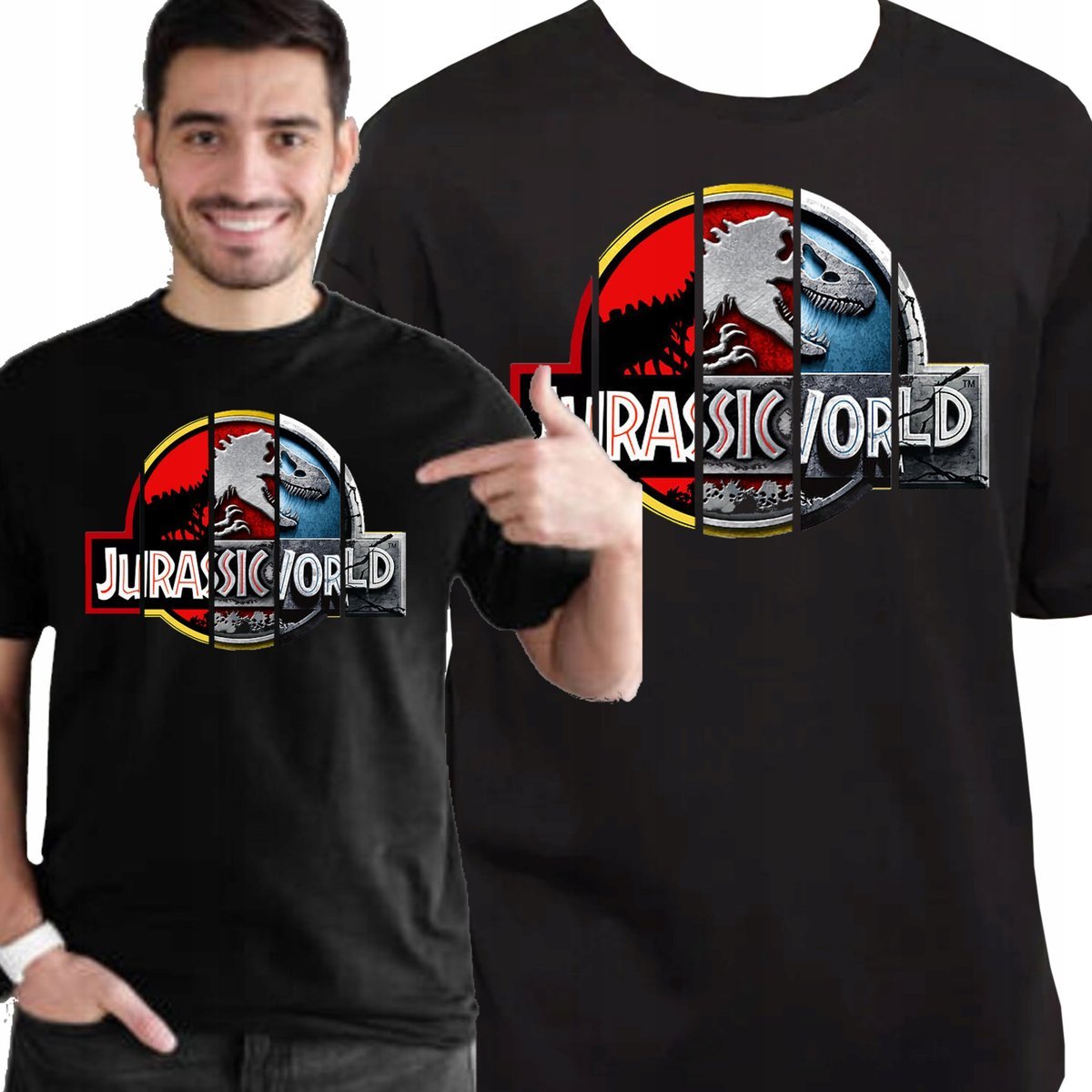 KOSZULKA MĘSKA JURASSIC PARK WORLD DLA FANA FILMU DINOZAUR M 3437 CZARNA
