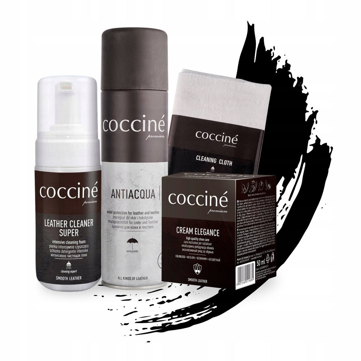 Krem Czarny do Butów z Cleanerem Impregnatem i Szmatką Coccine Zestaw 4w1