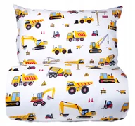 Pościel dla dzieci - Pościel koparki autka pojazdy maszyny 140x200 dziecięca biała bawełniana - miniaturka - grafika 1