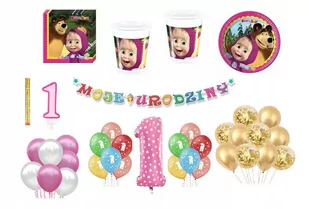 Zestaw Urodzinowy Masza 1 Urodziny Balony Kubki Talerzyki Świeczka Cyfra - Miseczki i talerzyki dla dzieci - miniaturka - grafika 1