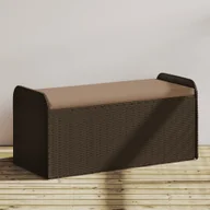 Ławki ogrodowe - Ławka ze schowkiem i poduszką, brąz, 115x51x52 cm, polirattan - miniaturka - grafika 1