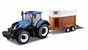 Samochody i pojazdy dla dzieci - Bburago BB44069 1:32 Ciągnik rolniczy New Holland z bocznicą konia - miniaturka - grafika 1