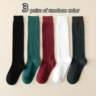 Skarpetki damskie - TEMU 3 pary damskich, długich podkolanówek w stylu japońskim - jednolite kolory (, zielony, czerwony, szary, brązowy, granatowy, bordowy, ) - miękkie - miniaturka - grafika 1