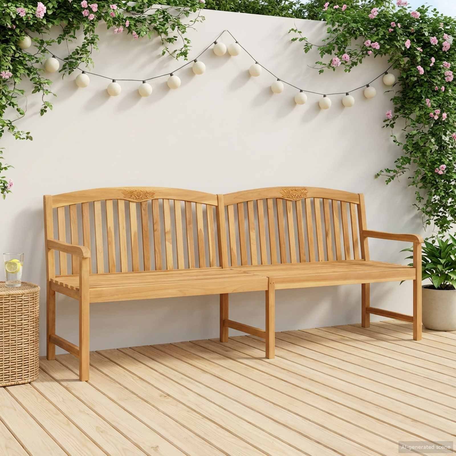 vidaXL Ręcznie rzeźbiona ławka różana naturalny 228 x 60 x 90 cm
