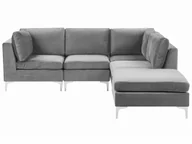 Sofy i kanapy - BELIANI Narożnik modułowy lewy szary welurowy sofa 4-osobowa z otomaną metalowe nóżki w stylu glamour - miniaturka - grafika 1