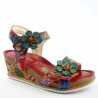 Sandały damskie - Laura Vita BONITO 13 sandały damskie skórzane na koturnie czerwone - miniaturka - grafika 1