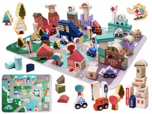Ikonka Klocki drewniane edukacyjne miasto puzzle 135el KX6196 - Klocki - miniaturka - grafika 1