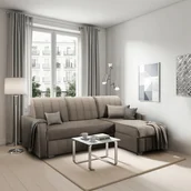 Narożniki - Narożnik z Funkcją Spania i Pojemnikami LUMO 220 cm Beżowy Welurowy Uniwersalny Nowoczesny - miniaturka - grafika 1