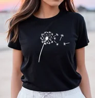 Bluzki damskie - czarna bluzka z dmuchawcem - miniaturka - grafika 1