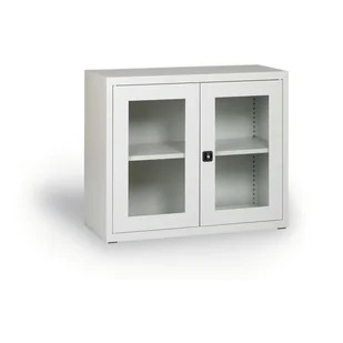 ALFA 3 Szafa ze szklanymi drzwiami, 800 x 920 x 400 mm, szara 126662 - Szafy biurowe - miniaturka - grafika 1