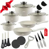 Zestawy garnków i patelni - KOMPLET GARNKÓW MARMURKOWYCH NA INDUKCJĘ GAZ ZESTAW GARNEK PATELNIA 21 ELE - miniaturka - grafika 1