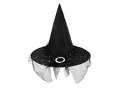 Halloween - Kapelusz czarownicy z tiulem czarny - 1 szt. - miniaturka - grafika 1