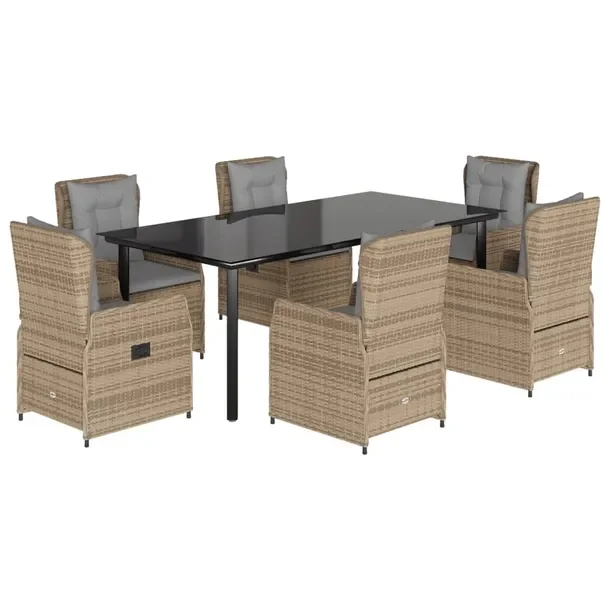 Zestaw mebli ogrodowych czarny 200 x 100 x 74 cm, 6 foteli beżowych
