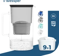 Dzbanki i imbryki - Wessper szklany dzbanek filtrujący 3 l Kompatybilny z wkładami filtrującymi Brita, w tym 10 wkładów filtrujących, czarny - miniaturka - grafika 1