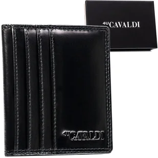 Skórzane czarne poziome etui na karty 4U CAVALDI składane cienkie bez zapięcia pojemne pudełko prezentowe ochrona RFID STOP - Etui na dokumenty i karty - miniaturka - grafika 1