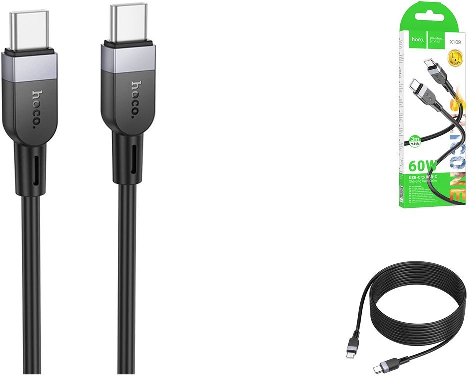 Hoco Kabel USB C do USB C Hoco 3A 60W Silikonowy 3 m X109 czarny