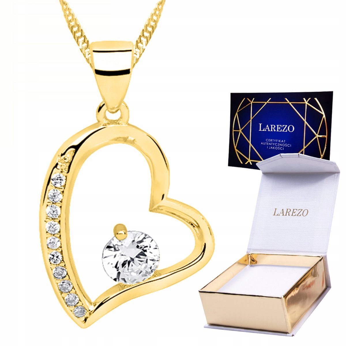 Złoty Naszyjnik Serce Serduszko Cyrkonie z Sercem Miłość Love SREBRO 925