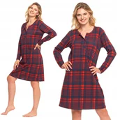 Piżamy damskie - Koszula Nocna Piżama Jednoczęściowa w Kratę PREZENT NA ŚWIĘTA MORAJ S - miniaturka - grafika 1