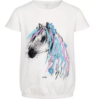 Bluzki dla dziewczynek - T-shirt z krótkim rękawem dla dziewczynki, z koniem, kremowy, 3-8 lat - grafika 1